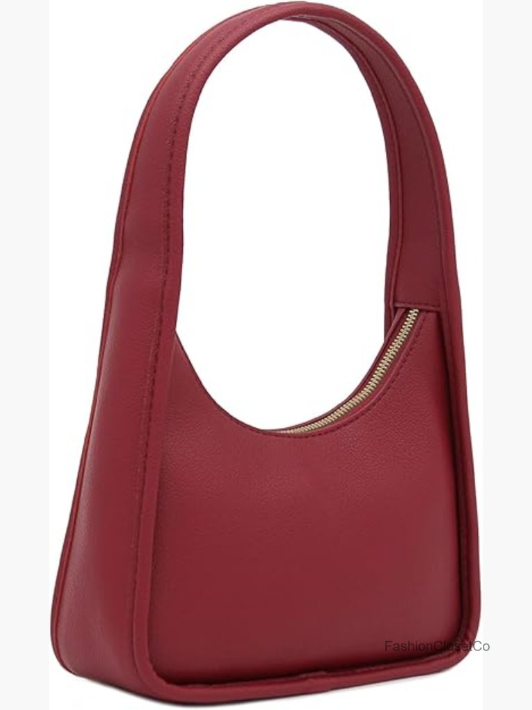 Small Crescent Faux Leather Shoulder Bag - Underarm Hobo Purse